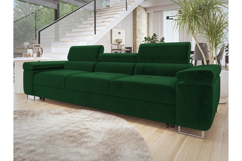 Gabina Bäddsoffa 3-sits i Plysch - Grön - Möbler - Soffa - Bäddsoffa - 3 sits bäddsoffa