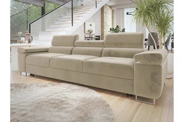 Gabina Bäddsoffa 3-sits i Plysch - Beige - Möbler - Soffa - Bäddsoffa - 3 sits bäddsoffa
