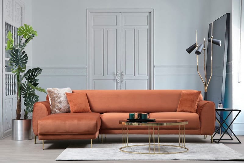 Gajanejos Vänstervänd Divanbäddsoffa 87x237 cm i Sammet - Terracotta - Möbler - Soffa - Bäddsoffa - Bäddsoffa längsbäddad