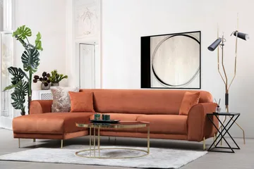 Gajanejos Vänstervänd Divanbäddsoffa 87x237 cm i Sammet - Terracotta - Möbler - Soffa - Bäddsoffa - Bäddsoffa längsbäddad