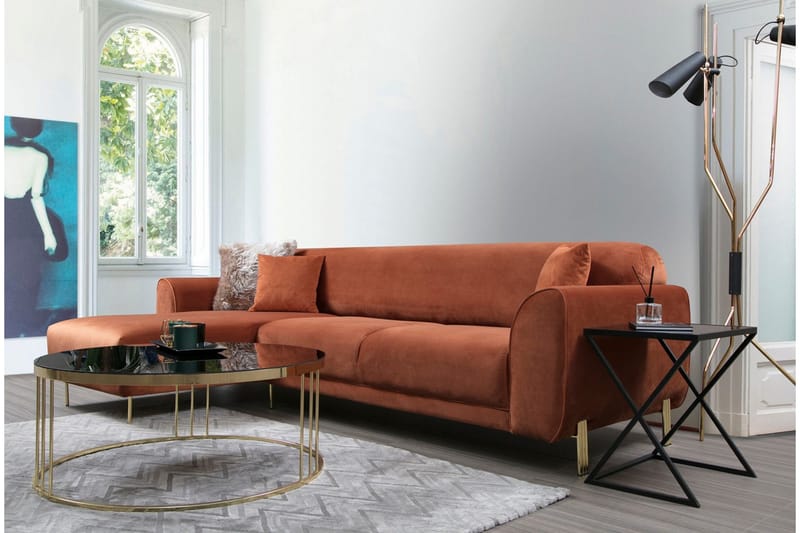 Gajanejos Vänstervänd Divanbäddsoffa 87x237 cm i Sammet - Terracotta - Möbler - Soffa - Bäddsoffa - Bäddsoffa längsbäddad