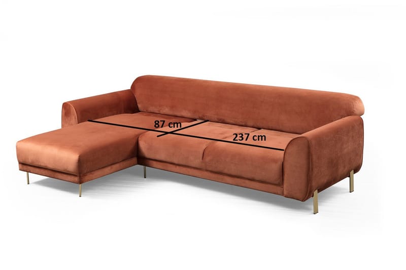 Gajanejos Vänstervänd Divanbäddsoffa 87x237 cm i Sammet - Terracotta - Möbler - Soffa - Bäddsoffa - Bäddsoffa längsbäddad