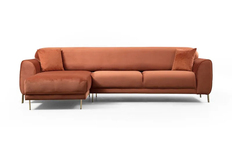 Gajanejos Vänstervänd Divanbäddsoffa 87x237 cm i Sammet, Terracotta