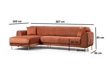 Gajanejos Vänstervänd Divanbäddsoffa 87x237 cm i Sammet - Terracotta - Möbler - Soffa - Bäddsoffa - Bäddsoffa längsbäddad