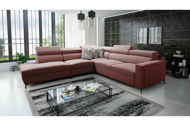 Galbally 4-sits Hörnbäddsoffa NO_BRAND Light brown - Möbler - Soffa - Bäddsoffa - Bäddsoffa längsbäddad