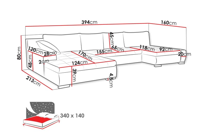 Gamal Bäddsoffa Dubbeldivan 4-sits - Vit - Möbler - Soffa - Bäddsoffa - U bäddsoffa
