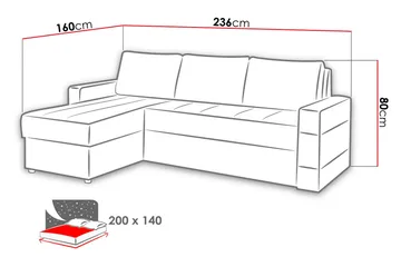 Gordia Divanbäddsoffa 234x82x156 cm - Beige - Möbler - Soffa - Skinnsoffa