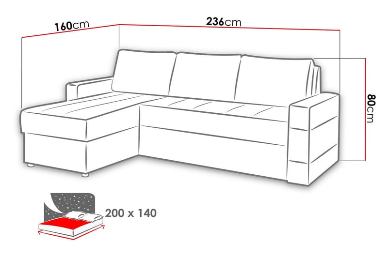 Gordia Divanbäddsoffa 234x82x156 cm - Beige - Möbler - Soffa - Skinnsoffa