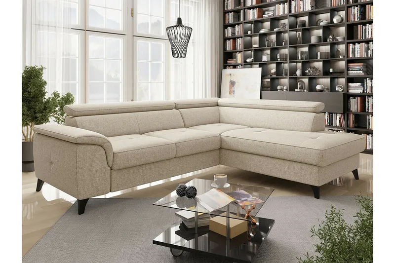 Graystone 3-sits Höger Hörnbäddsoffa med Förvaring i Tyg - Beige - Möbler - Soffa - Bäddsoffa - Bäddsoffa längsbäddad