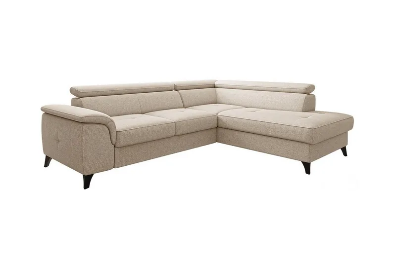 Graystone 3-sits Höger Hörnbäddsoffa med Förvaring i Tyg, Beige