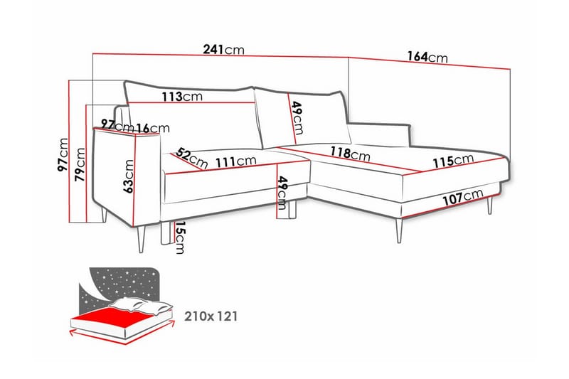 2-sits Hörnbäddsoffa Graystone - Mörkblå - Hörnbäddsoffa