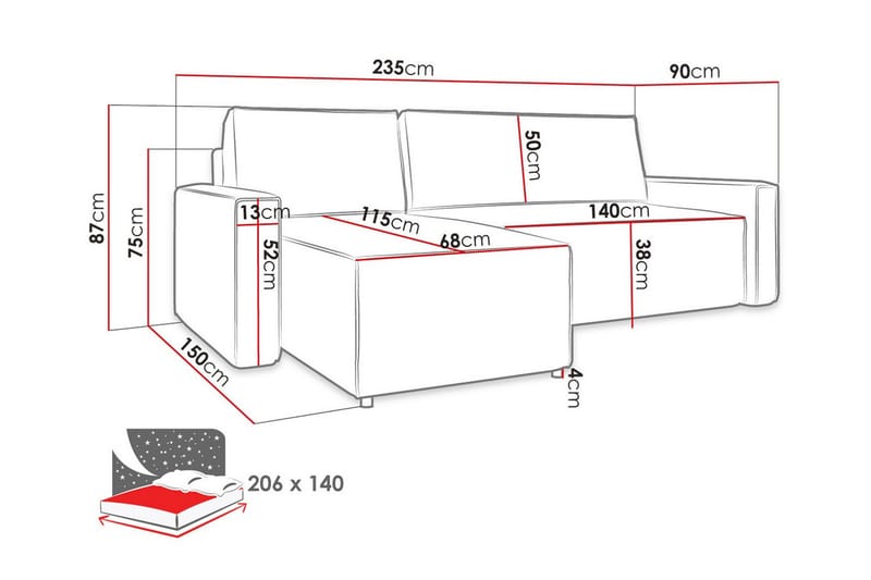 3-sits Hörnbäddsoffa Bandon - Blå - Hörnbäddsoffa