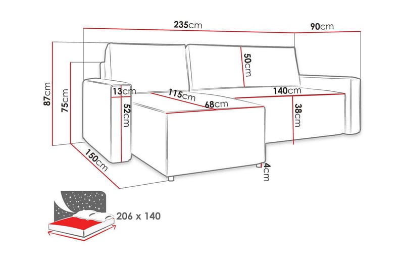 3-sits Hörnbäddsoffa Bandon - Möbler - Soffa - Bäddsoffa - Hörnbäddsoffa
