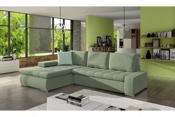 3-sits Hörnbäddsoffa Cerys Mini - Läder/Grön - Möbler - Soffa - Bäddsoffa - Bäddsoffa divan