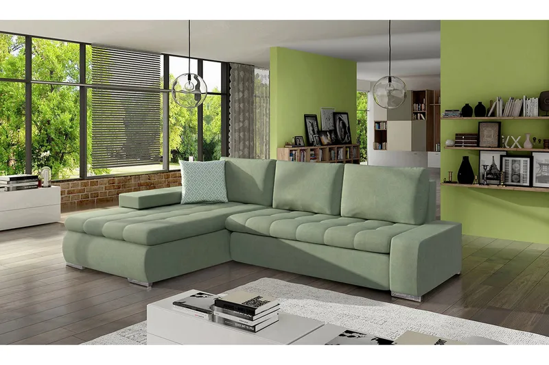 3-sits Hörnbäddsoffa Cerys Mini - Läder/Grön - Möbler - Soffa - Bäddsoffa - Bäddsoffa divan