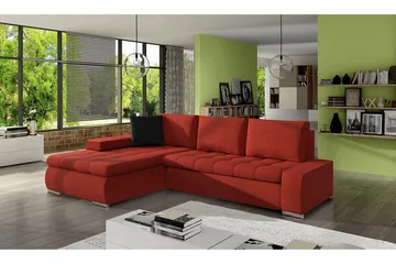 3-sits Hörnbäddsoffa Cerys Mini - Läder/Röd - Möbler - Soffa - Bäddsoffa - Hörnbäddsoffa