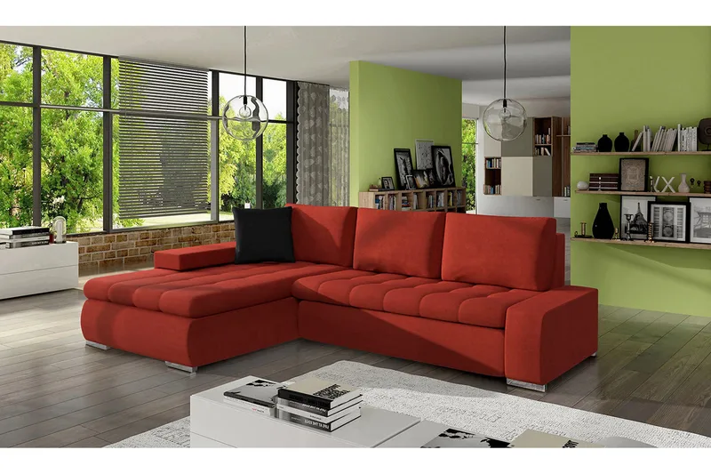 3-sits Hörnbäddsoffa Cerys Mini - Läder/Röd - Möbler - Soffa - Bäddsoffa - Hörnbäddsoffa