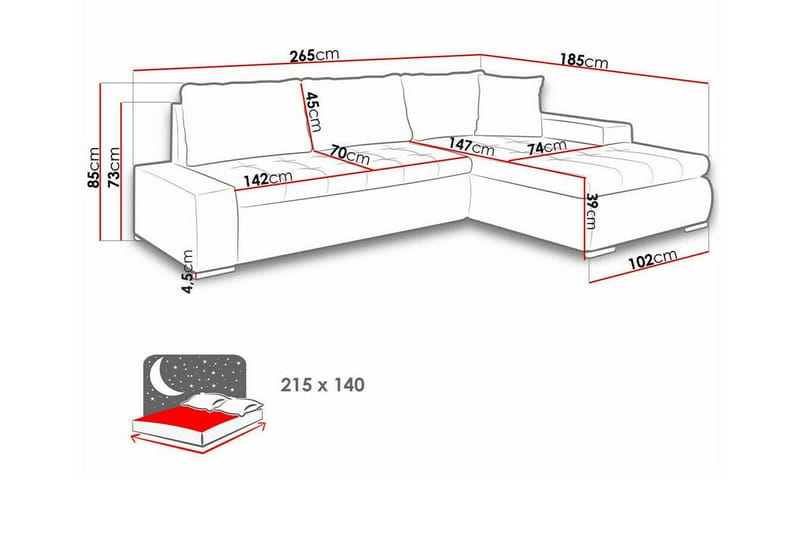 3-sits Hörnbäddsoffa Cerys - Hörnbäddsoffa