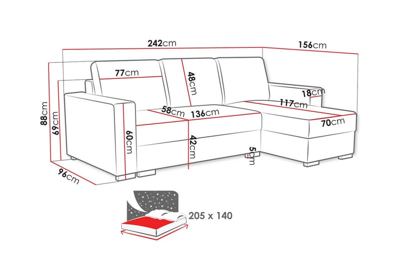 3-sits Hörnbäddsoffa Denegal - Cream - Hörnbäddsoffa