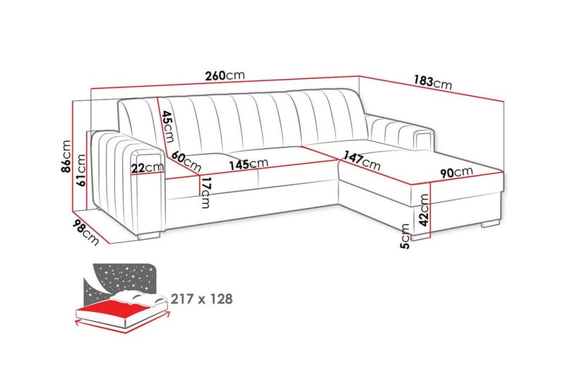 3-sits Hörnbäddsoffa Denegal - Hörnbäddsoffa