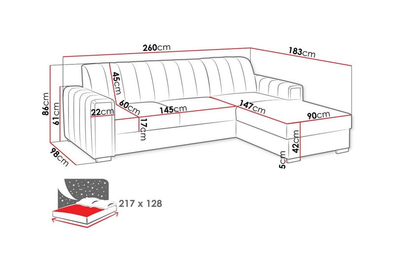 3-sits Hörnbäddsoffa Denegal - Hörnbäddsoffa