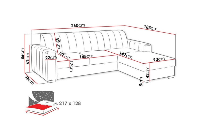 3-sits Hörnbäddsoffa Denegal - Hörnbäddsoffa