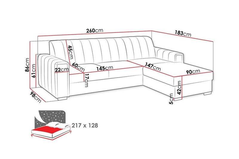 3-sits Hörnbäddsoffa Denegal - Hörnbäddsoffa