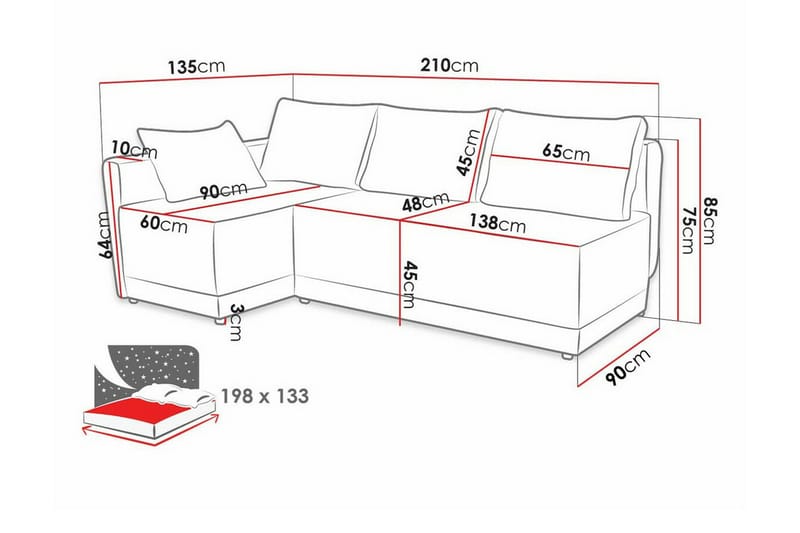 3-sits Hörnbäddsoffa Denegal - Hörnbäddsoffa