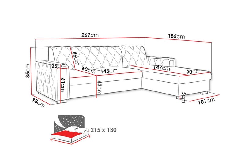 3-sits Hörnbäddsoffa Denegal - Möbler - Soffa - Bäddsoffa - Bäddsoffa längsbäddad