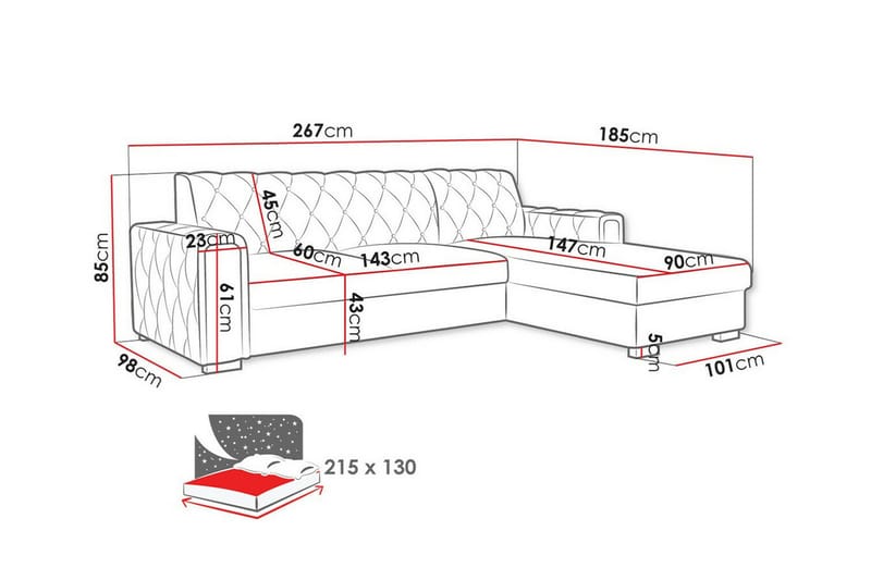 3-sits Hörnbäddsoffa Denegal - Hörnbäddsoffa