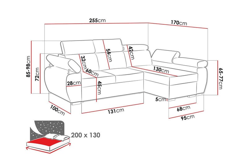 3-sits Hörnbäddsoffa Denegal - Hörnbäddsoffa