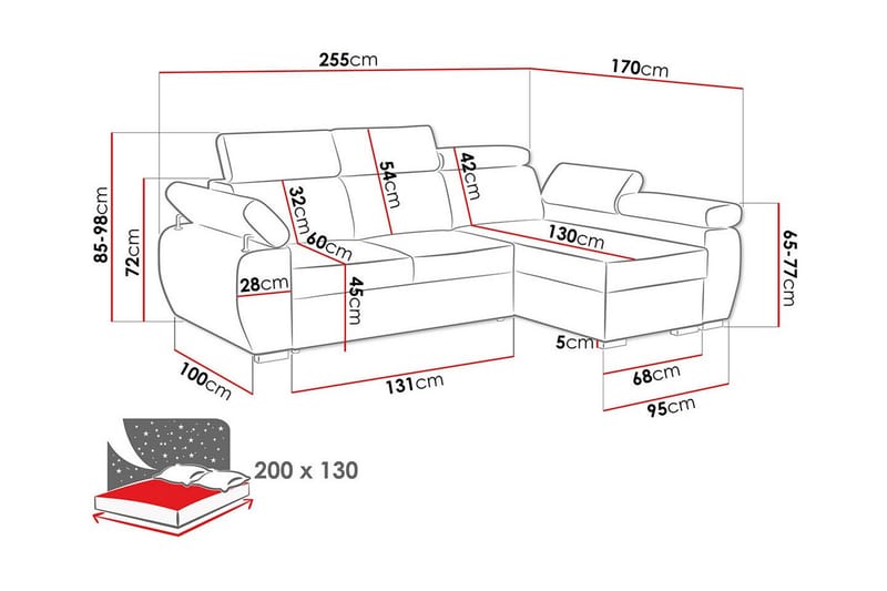 3-sits Hörnbäddsoffa Denegal - Hörnbäddsoffa