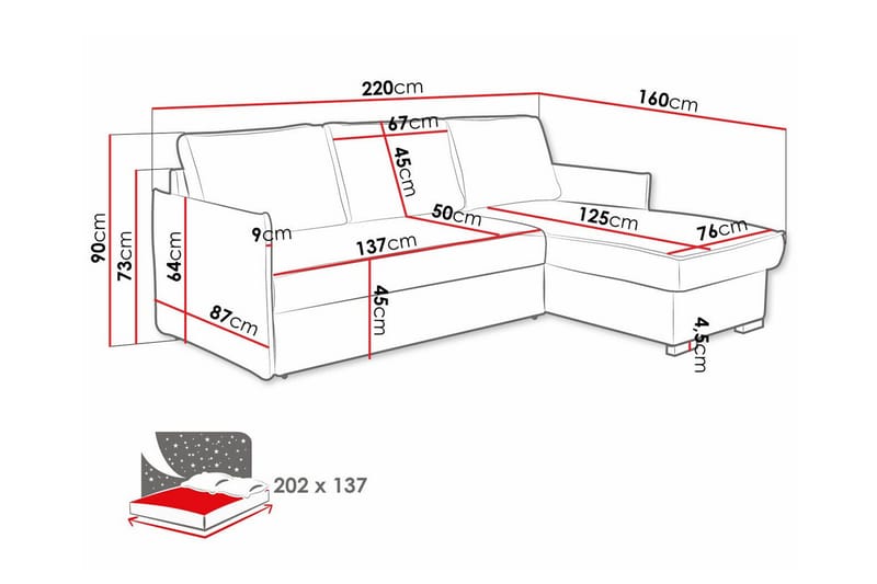 3-sits Hörnbäddsoffa Denegal - Hörnbäddsoffa