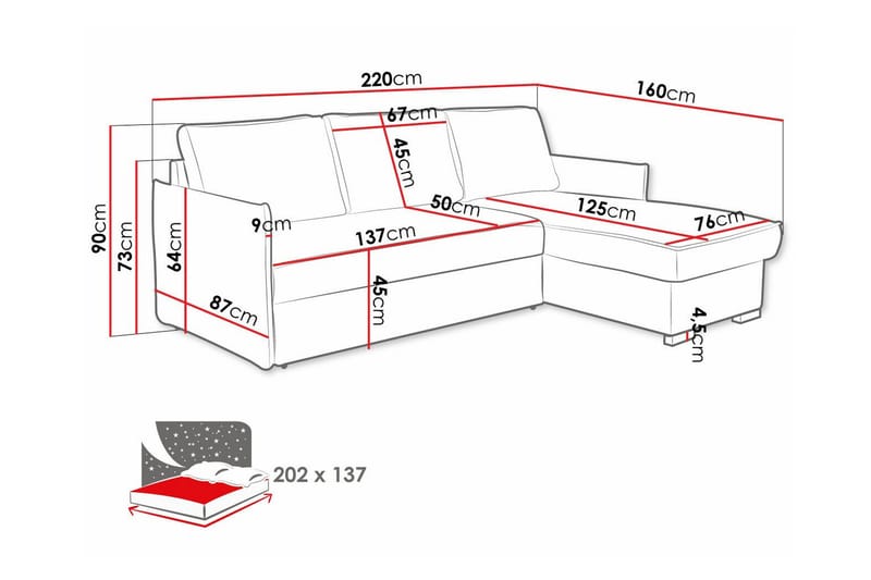 3-sits Hörnbäddsoffa Denegal - Hörnbäddsoffa