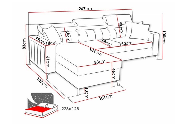 3-sits Hörnbäddsoffa Galbally - Hörnbäddsoffa