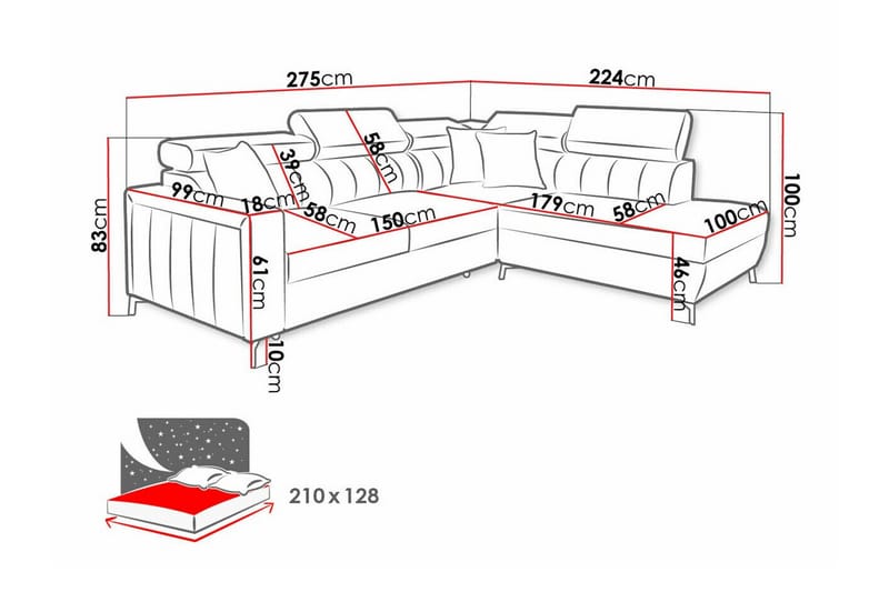 3-sits Hörnbäddsoffa Galbally - Hörnbäddsoffa