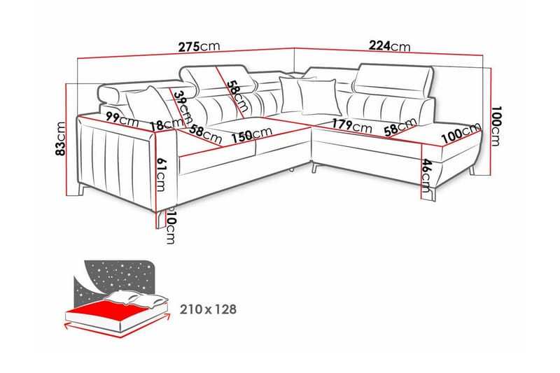 3-sits Hörnbäddsoffa Galbally - Möbler - Soffa - Bäddsoffa - Hörnbäddsoffa