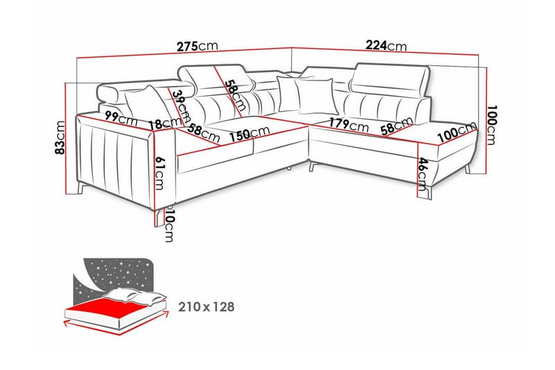 3-sits Hörnbäddsoffa Galbally - Hörnbäddsoffa