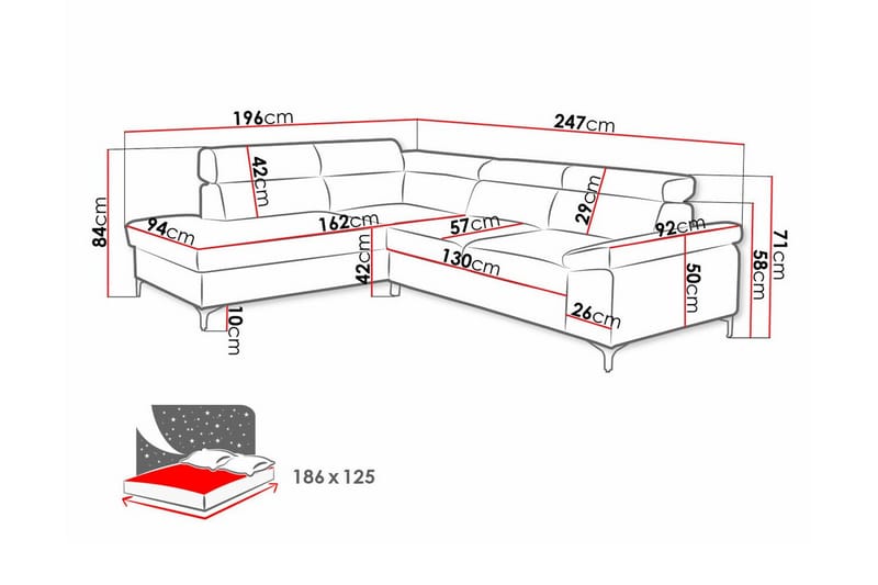 3-sits Hörnbäddsoffa Graystone - Blå - Hörnbäddsoffa