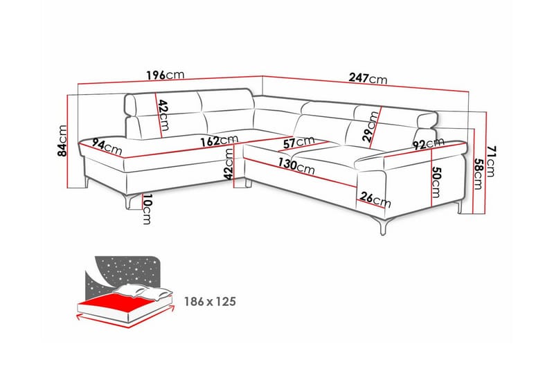 3-sits Hörnbäddsoffa Graystone - Blå - Hörnbäddsoffa