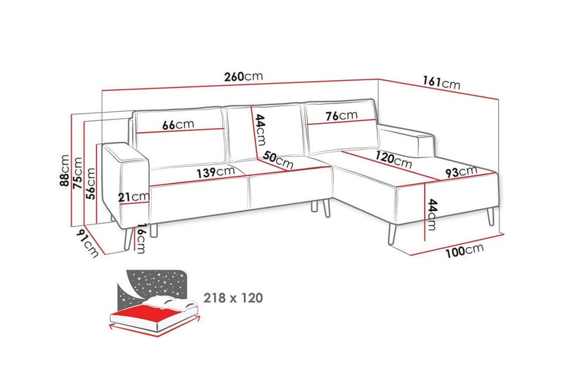 3-sits Hörnbäddsoffa Graystone - Hörnbäddsoffa