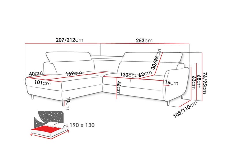 3-sits Hörnbäddsoffa Graystone - Hörnbäddsoffa