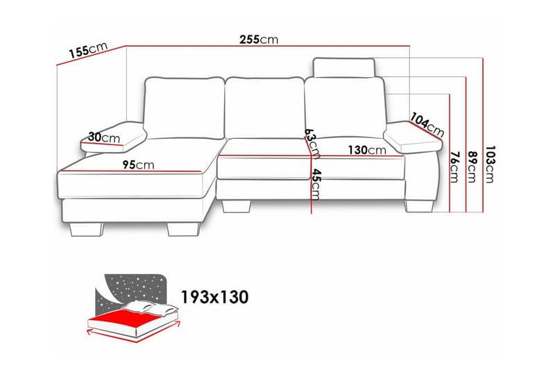 3-sits Hörnbäddsoffa Graystone - Hörnbäddsoffa