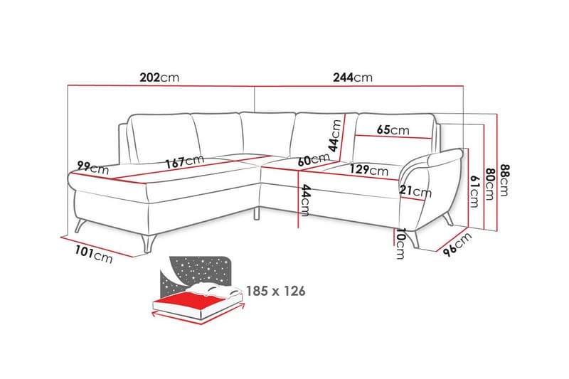 3-sits Hörnbäddsoffa Hereford - Hörnbäddsoffa