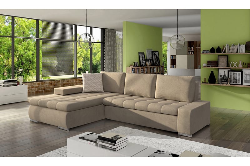 3-sits Hörnbäddsoffa Ianto Mini - Läder/Beige - Möbler - Soffa - Bäddsoffa - Hörnbäddsoffa
