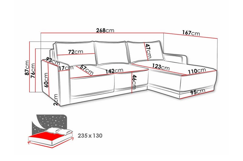 3-sits Hörnbäddsoffa Kintore - Blå - Hörnbäddsoffa