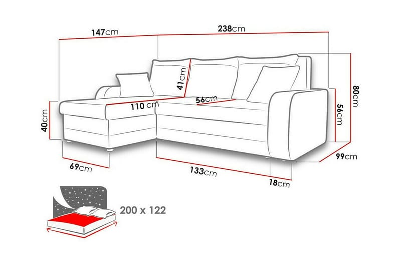 3-sits Hörnbäddsoffa Kintore - Hörnbäddsoffa