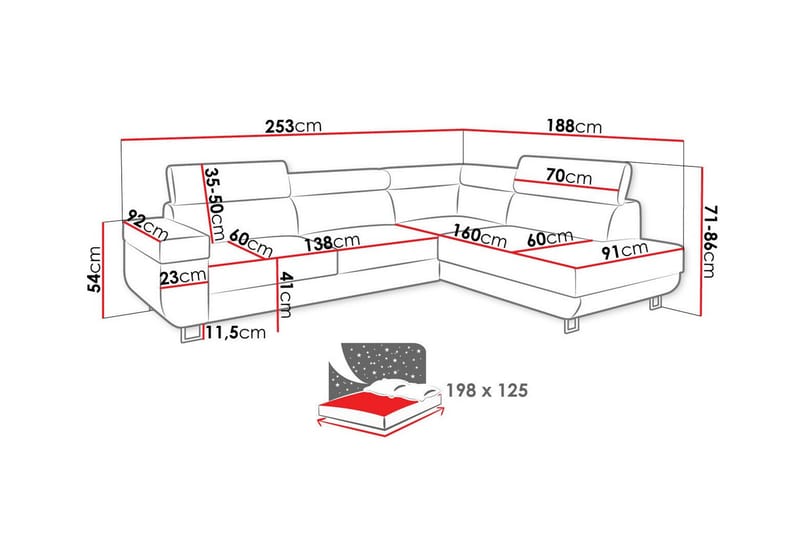 3-sits Hörnbäddsoffa Kintore - Möbler - Soffa - Bäddsoffa - Bäddsoffa längsbäddad