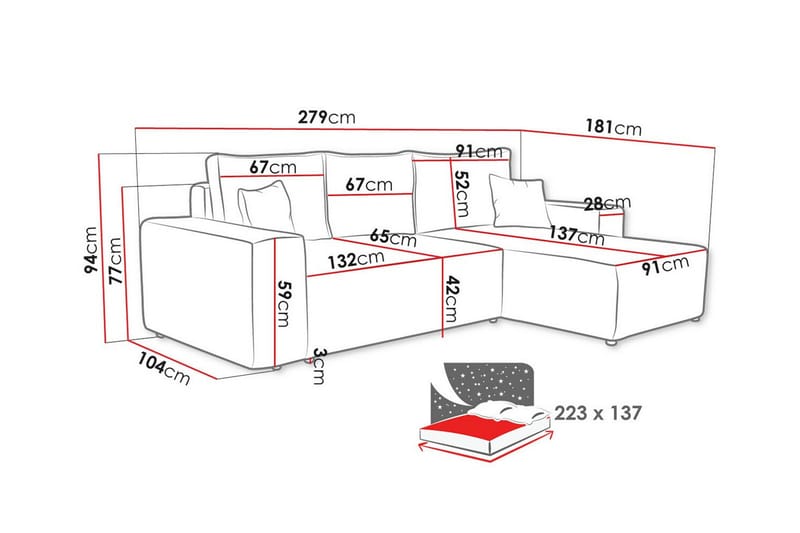 3-sits Hörnbäddsoffa Knocklong - Blå - Hörnbäddsoffa