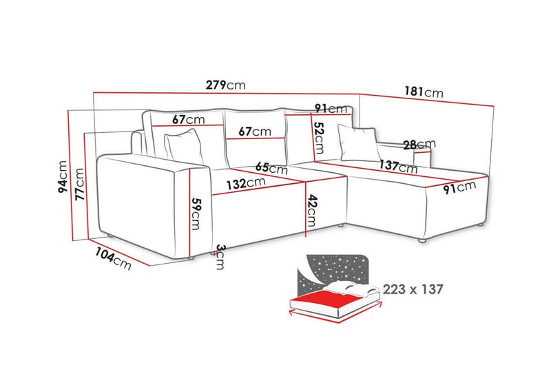 3-sits Hörnbäddsoffa Knocklong - Blå - Hörnbäddsoffa